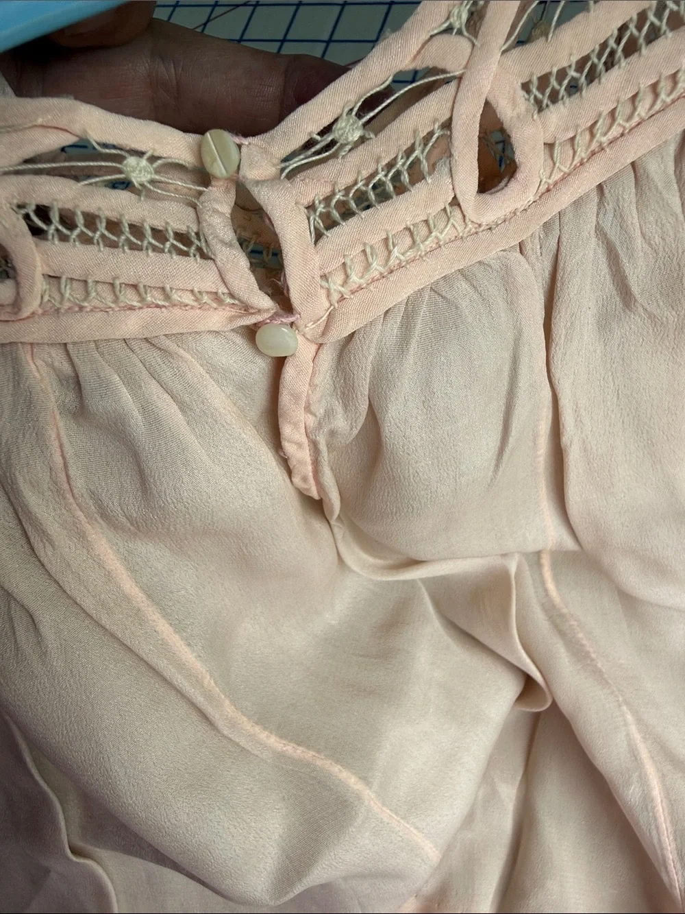 Antique c.1915–1925 Silk Baby Dress Tape Lace Pink Ribbonwork Heirloom Display
